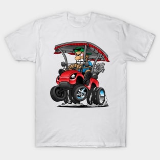 Funny Golf Cart Hotrod Golf Car Popping a Wheelie Cartoon T-Shirt